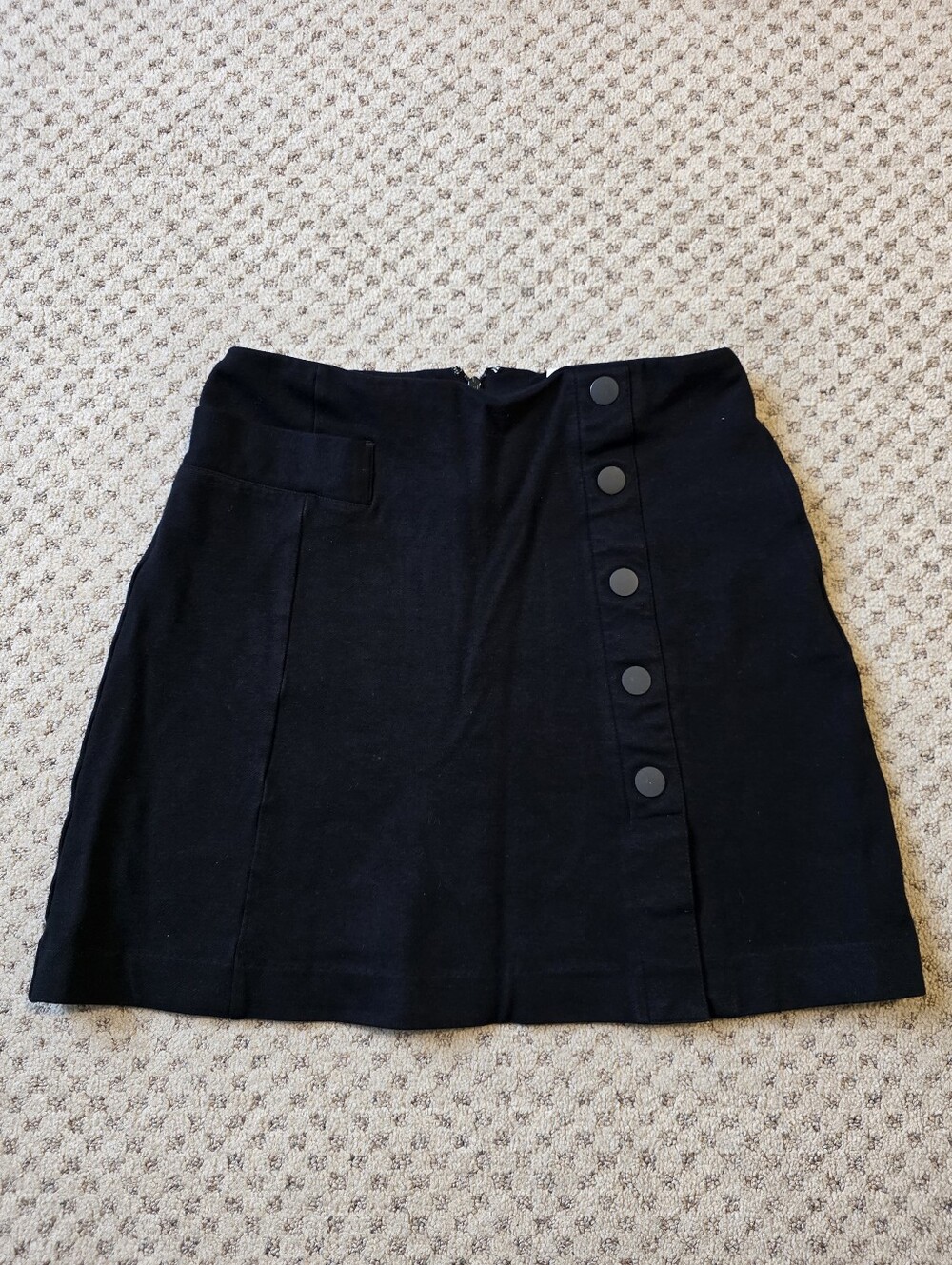 CAbi Black Mini Skirt with Side Button Detail